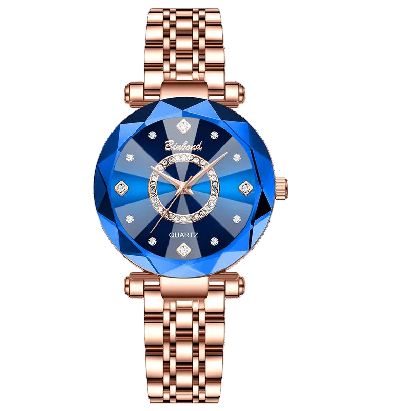 Kristalluhr für Damen von BINBOND Ocean Star – Luxuriös in Roségold