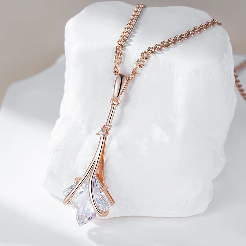 Weißes Zirkon Schmuckset Für Damen Rosegold Ring Ohrringe