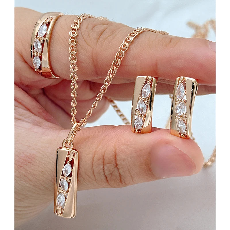 Hochzeit Schmuck Set Weiß Quadrat Zirkonia Frauen Rose Gold
