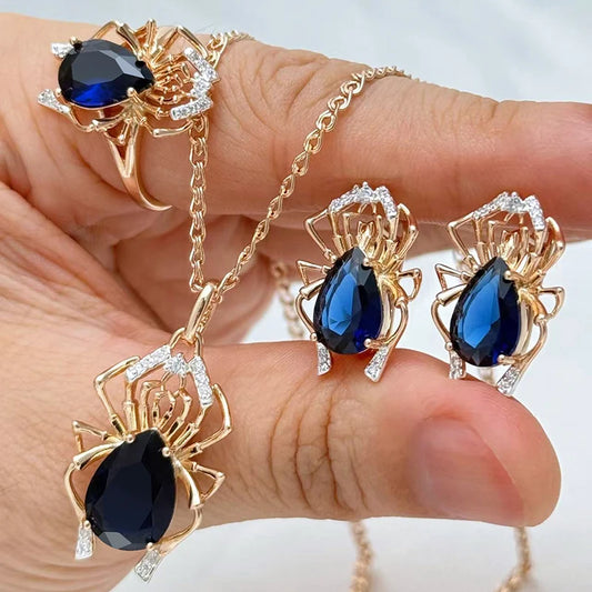Blaues Spinnen Schmuckset Mit Zirkonia Roségold Und Silber