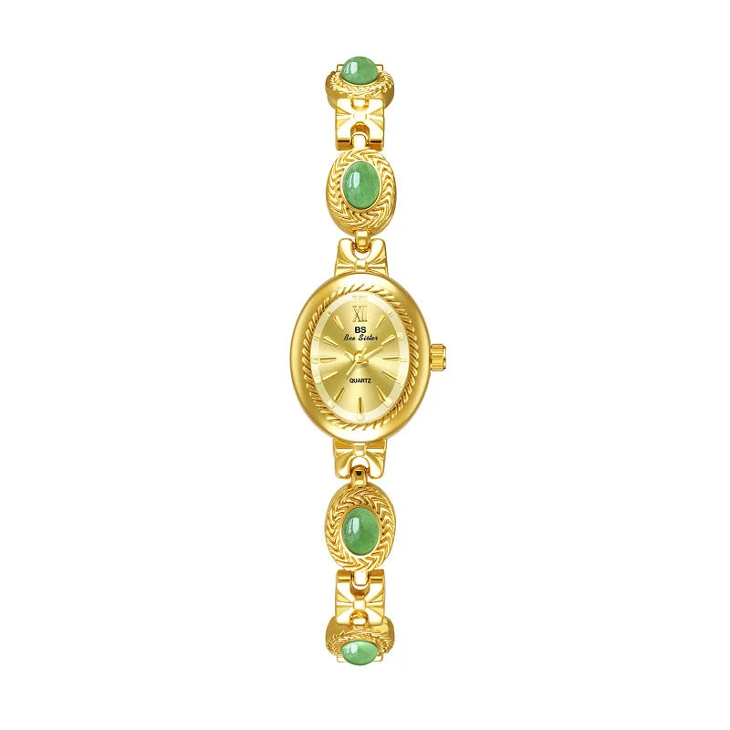 Jade Stein Damen Armbanduhren Oval Quarz Schmuck Geschenk
