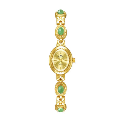 Jade Stein Damen Armbanduhren Oval Quarz Schmuck Geschenk