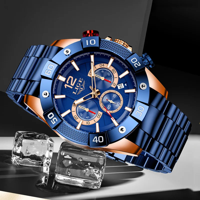Chronograph Herrenarmbanduhr aus Edelstahl mit großem Zifferblatt und Leuchteffekt