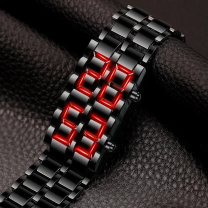 Digitale Herren Lava Armbanduhr – Robustes Metalldesign mit LED-Anzeige