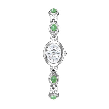Jade Stein Damen Armbanduhren Oval Quarz Schmuck Geschenk