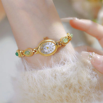 Jade Stein Damen Armbanduhren Oval Quarz Schmuck Geschenk