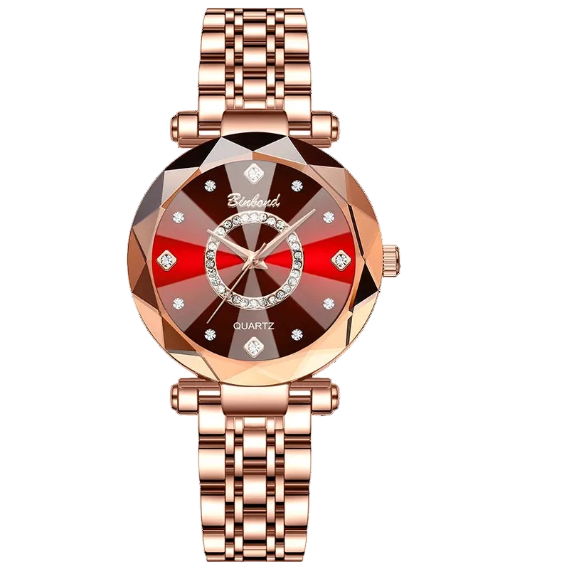 Kristalluhr für Damen von BINBOND Ocean Star – Luxuriös in Roségold