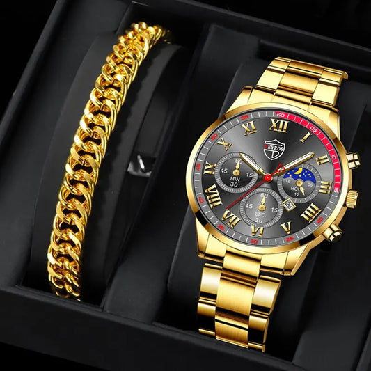 Herren Kalendariuhr Set – Elegante Edelstahl-Design, Leuchtend & Robust