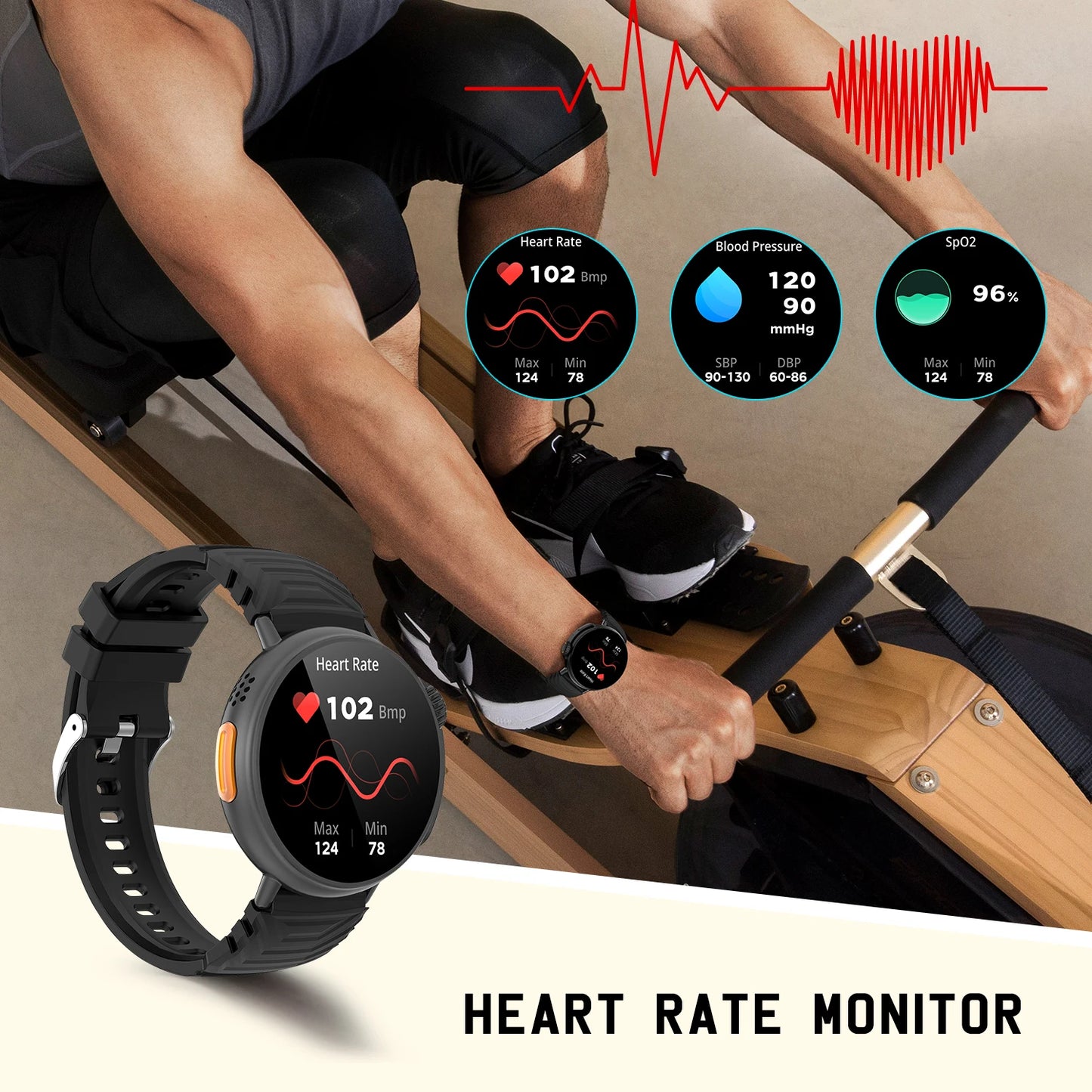 Fitness Smartwatch mit Bluetooth-Anruf, Herzfrequenz-Tracker und Musiksteuerung