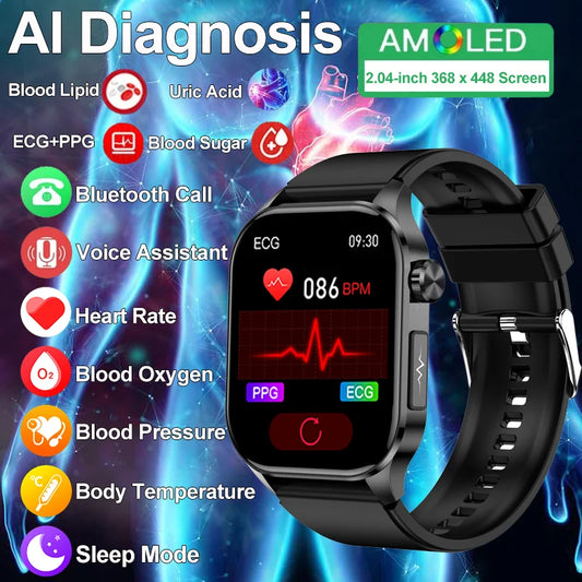 Smartwatch Blutdruckmessung Telefonieren AMOLED Smart Watch Gesundheitsuhr Voice  Assistent