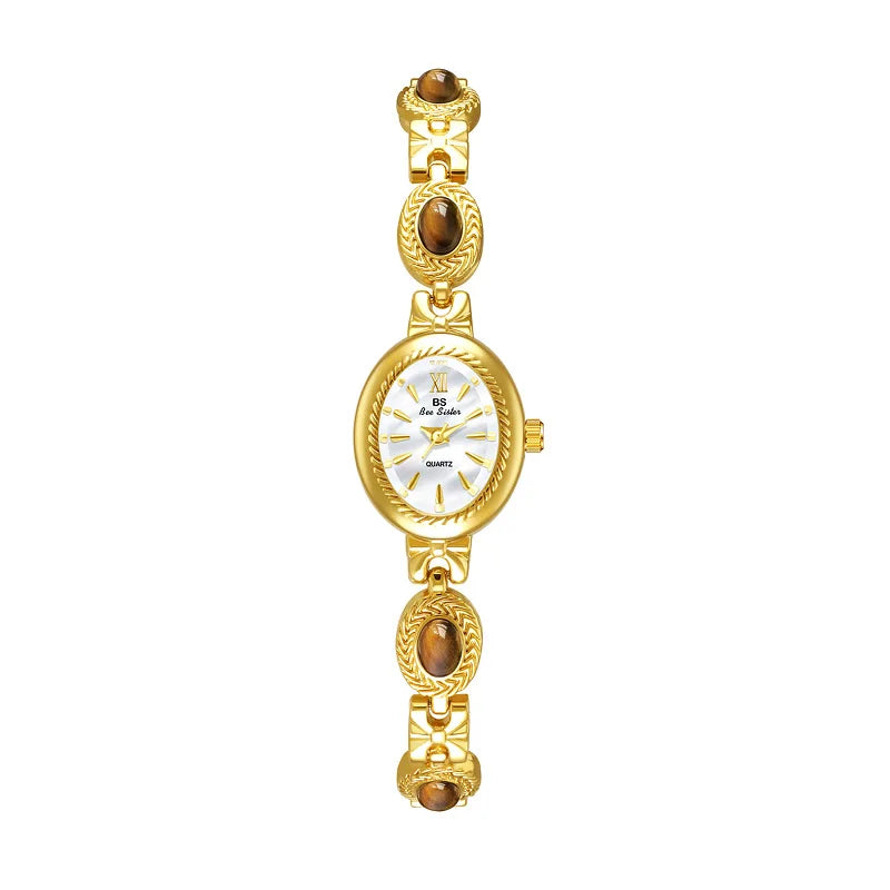 Jade Stein Damen Armbanduhren Oval Quarz Schmuck Geschenk