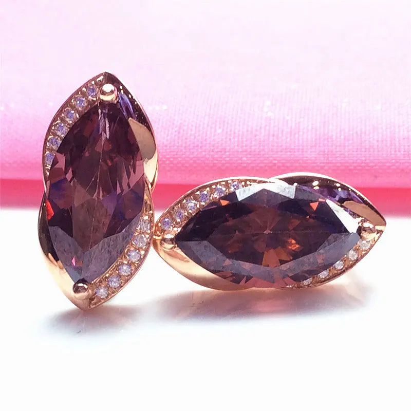 585 Lila Vergoldetes 14K Roségold Marquise Rubin Damen Schmuckset Luxus Hochzeit