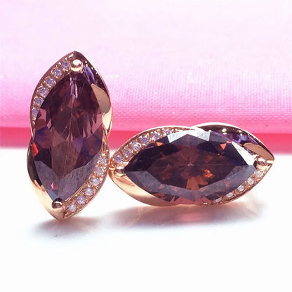 585 Lila Vergoldetes 14K Roségold Marquise Rubin Damen Schmuckset Luxus Hochzeit