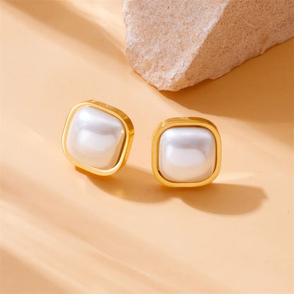 316L Edelstahl Quadrat Große Perle Halskette, Ohrringe, Ring Set für Eleganz