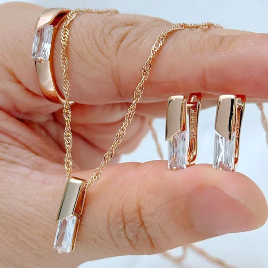 Quadratischer Zirkon Schmuckset Roségold Für Damen Elegant