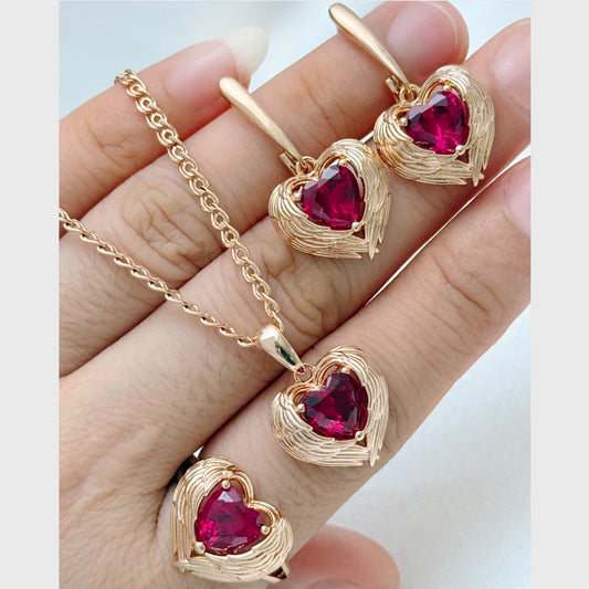 Blaues Zirkon Schmuck Set Damen 585 Roségold Ring Ohrringe Halskette Vintage