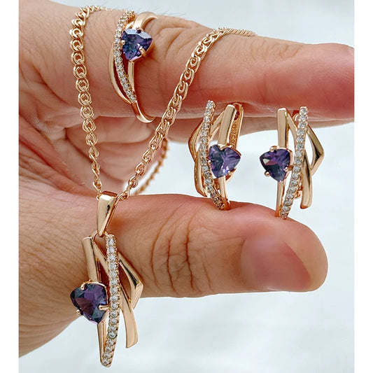 Schmuckset 585 Roségold Modells Mix Damen Schmuck Set Plattiert T0592-T0330-T0595