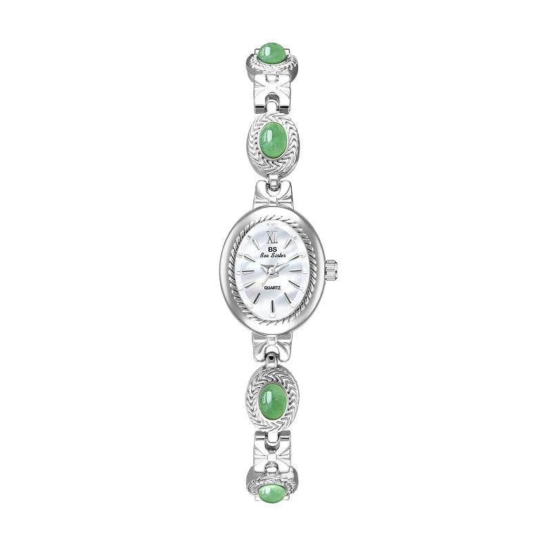 Jade Stein Damen Armbanduhren Oval Quarz Schmuck Geschenk