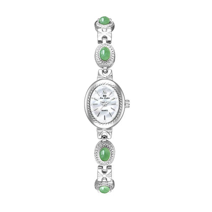 Jade Stein Damen Armbanduhren Oval Quarz Schmuck Geschenk