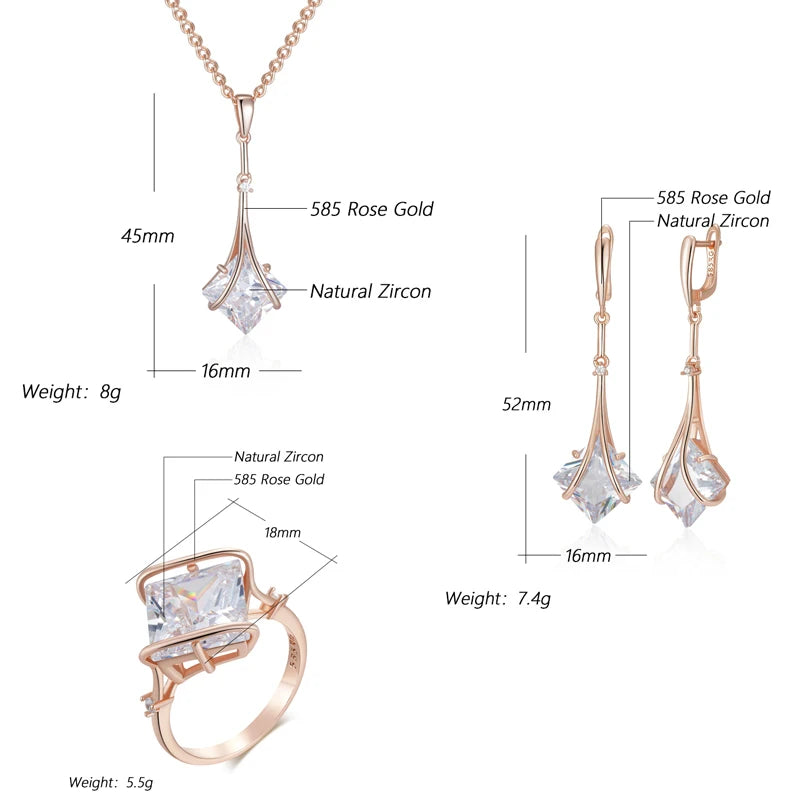Weißes Zirkon Schmuckset Für Damen Rosegold Ring Ohrringe