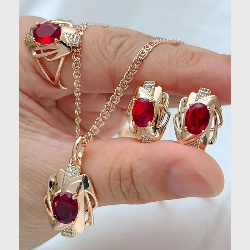 Glänzendes Schwarzes Zirkon Schmuckset Damen 585er Roségold Ring Ohrringe Vintage