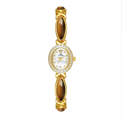 Jadearmband Damen Uhr Quarz Diamant Zifferblatt Oval Elegant