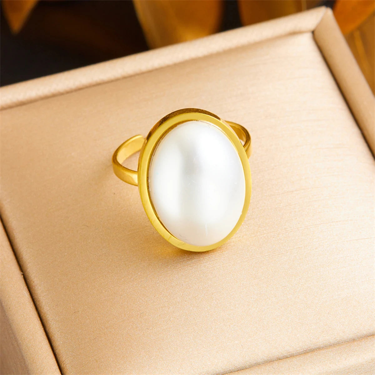 316L Edelstahl Quadrat Große Perle Halskette, Ohrringe, Ring Set für Eleganz