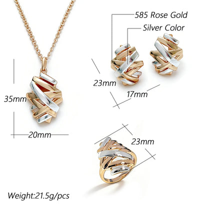Schmuckset Kreuzlinien-Brautring Ohrringe Halskette Damen 585 Roségold Silber Farbmischung