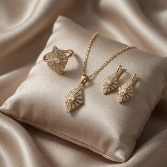 Schmuckset 585 Roségold Braut-Hochzeitsschmuck Glänzender Zirkon Edler