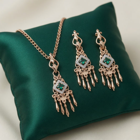 Schmuckset Grüne Natürliche Zirkon-Schmucksets Damen 585 Roségold Ohrringe Halskette