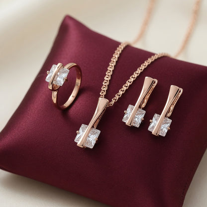Schmuckset Quadratischer Weißer Zirkon Schmuck Damen 585 Roségold