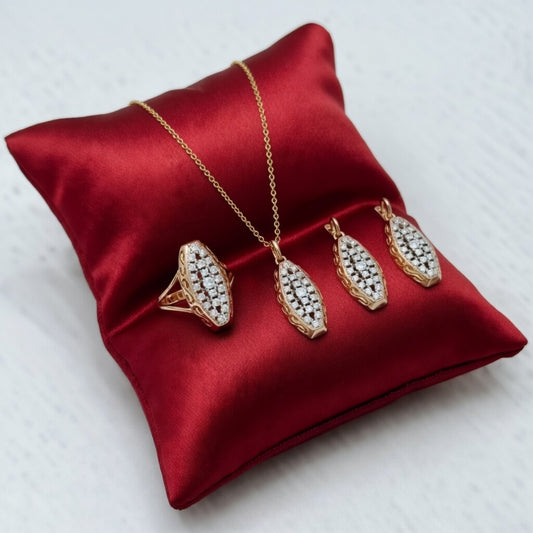 Schmuckset Rose Gold Ethnischer Brautschmuck Zirkon Halskette Ohrringe