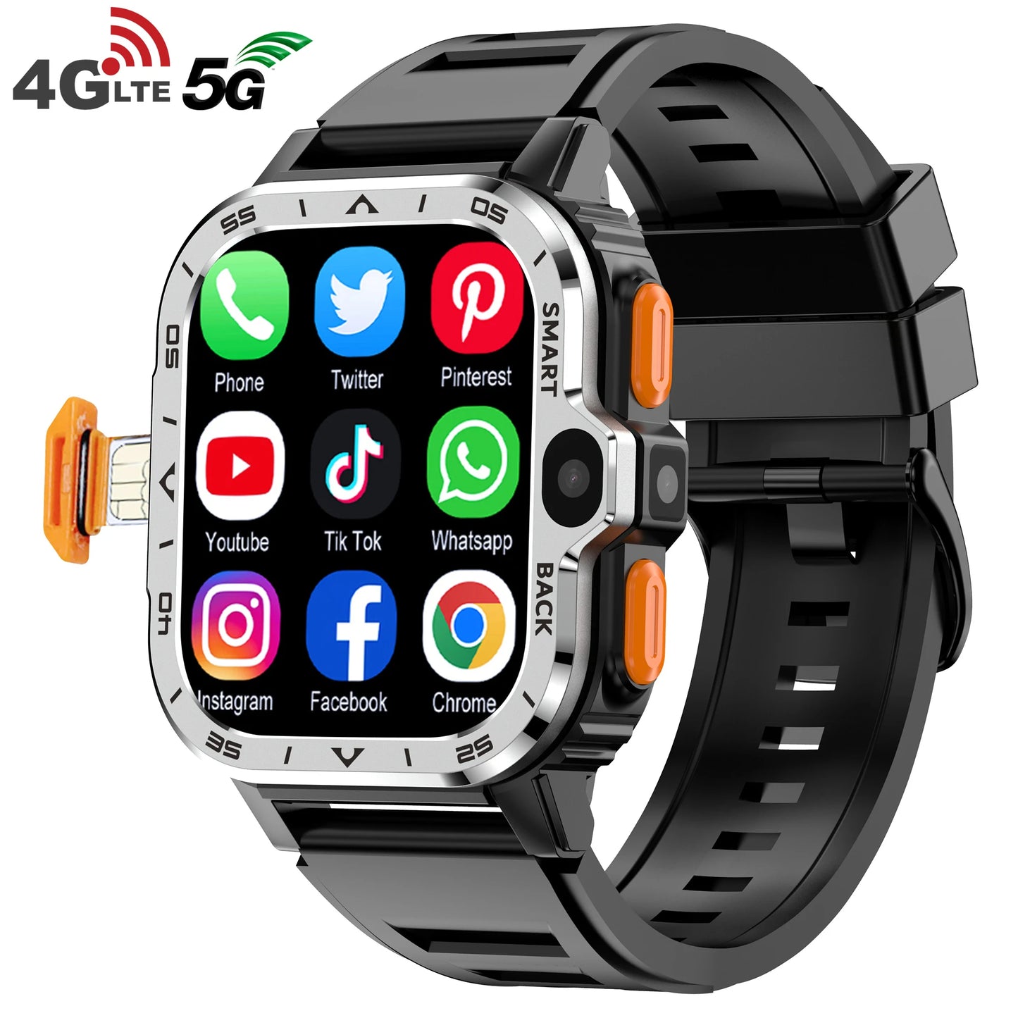 Smartwatch Herren mit Sim-Karte 4G, HD Kamera NFC GPS Bluetooth, 64 GB Smart Uhr