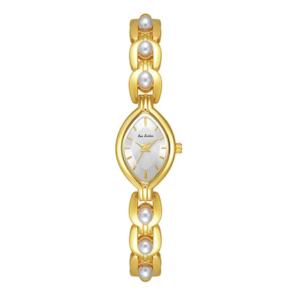 Luxus Damen Uhr Armband Schmuck Mit Perlen Quarz Gold