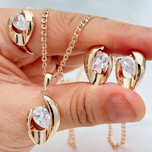 Rosegold Schmuckset Hochzeit Mit Zirkon Stein Damen Premium