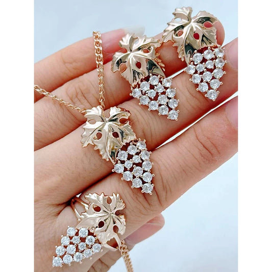 Voll Glänzende Zirkon Schmuckset Rose Gold Trauben