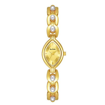 Luxus Damen Uhr Armband Schmuck Mit Perlen Quarz Gold