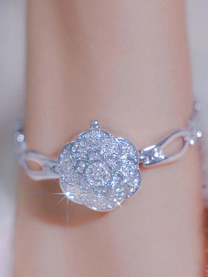 Luxus Damenuhr Blume Quarz Diamant Steinbesatz Design
