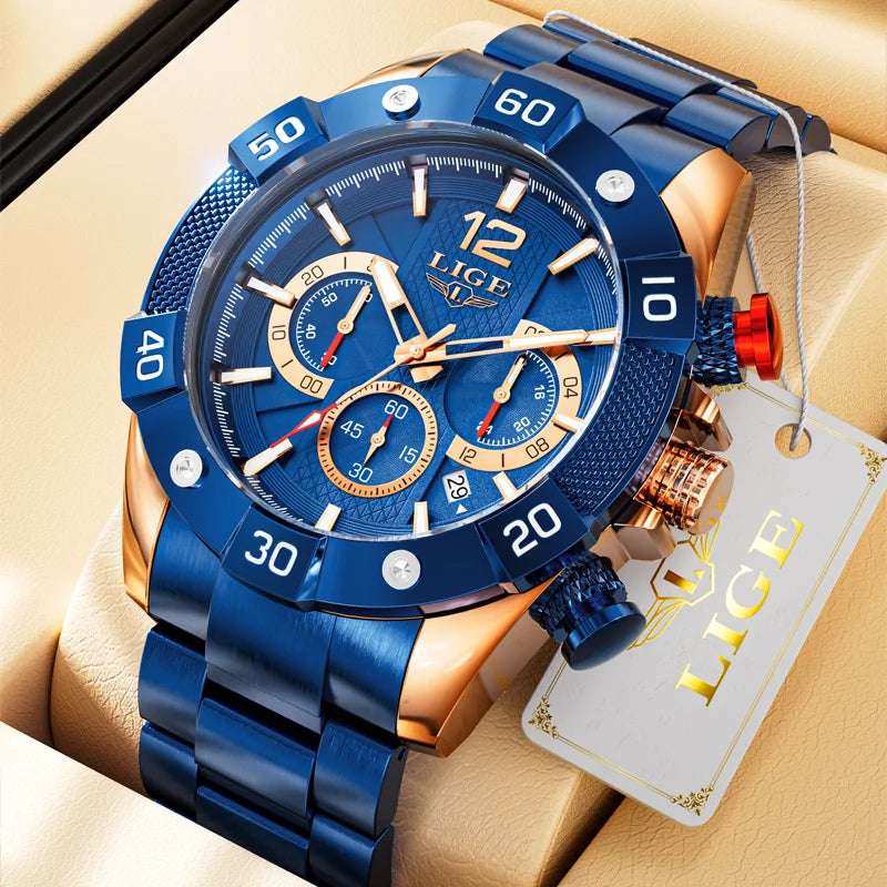Chronograph Herrenarmbanduhr aus Edelstahl mit großem Zifferblatt und Leuchteffekt
