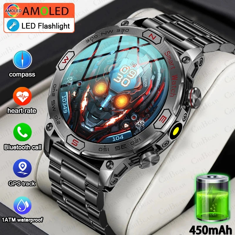 Smartwatch Blutdruckmessung LED, Outdoor Kompass, GPS NFC Amoled Smart Watch Uhr Gesundheitsuhr