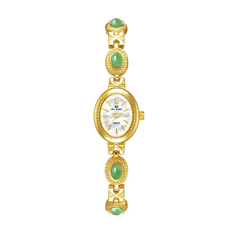 Jade Stein Damen Armbanduhren Oval Quarz Schmuck Geschenk