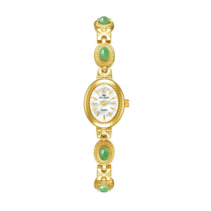 Jade Stein Damen Armbanduhren Oval Quarz Schmuck Geschenk