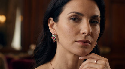 Parure Vintage Ethnique Or Rose Zircon Vert Rouge
