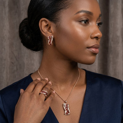 Roségold Schmuckset Zirkon DreiTeilig Ring Ohrringe Kette