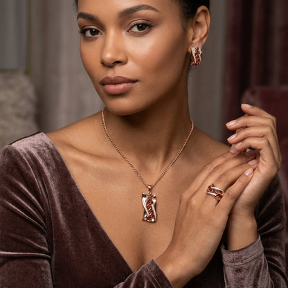 Roségold Schmuckset Zirkon DreiTeilig Ring Ohrringe Kette