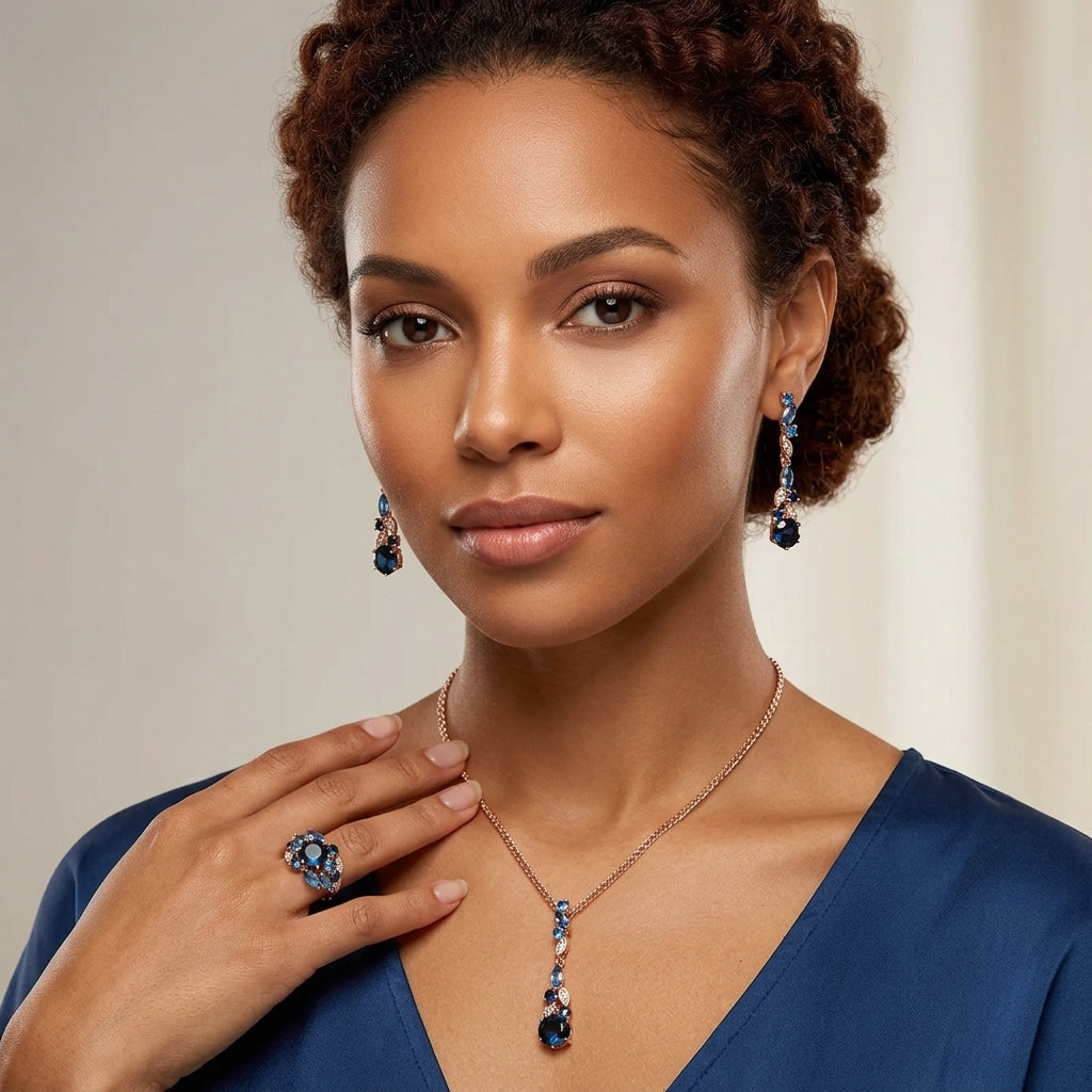Glänzend Blaue Zirkon Schmuck Sets Damen 585 Roségold