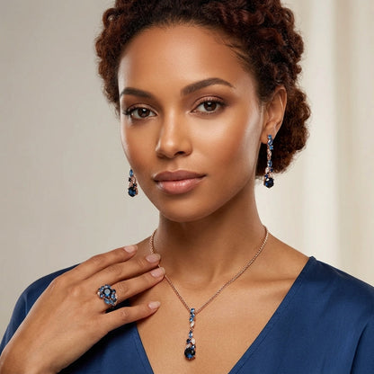 Glänzend Blaue Zirkon Schmuck Sets Damen 585 Roségold