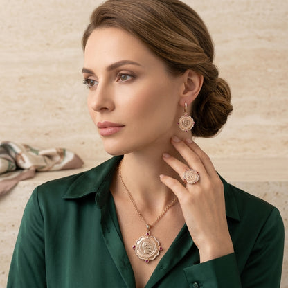 Schmuckset Roter Zirkon Ethno Luxus Roségold – Ring & Kette