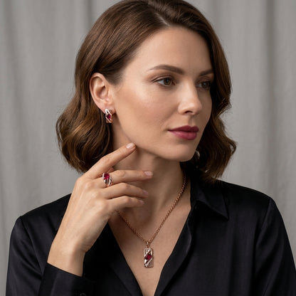 Schmuckset Roter Zirkon Alltagsschmuck Roségold – Ring & Kette