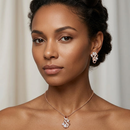 Schmuckset Ethno Hohlmuster Zirkon Braut Roségold – Ring & Kette